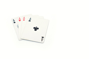 Four aces playing cards isolated on white background