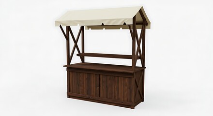 Rustic wooden market stall with awning, perfect for farmers markets, festivals and events