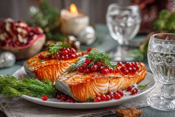 Salmon fillet on a celebration table