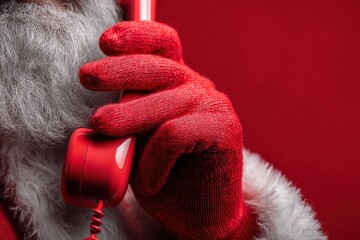 Santa holding a red phone with a holiday message