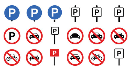 various parking signs indicating rules and restrictions