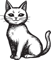 Cat Doodle Black and White Illustration Vector Image Cute Kitten Sketch Line Art Drawing Silhouette