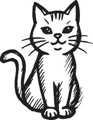 Cat Doodle Black and White Illustration Vector Image Cute Kitten Sketch Line Art Drawing Silhouette