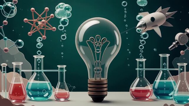 Science lab innovation lightbulb research chemistry experiment discovery technology idea innovation 100