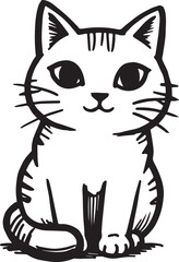 Cat Doodle Black and White Illustration Vector Image Cute Kitten Sketch Line Art Drawing Silhouette