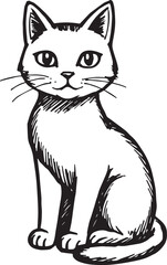Cat Doodle Black and White Illustration Vector Image Cute Kitten Sketch Line Art Drawing Silhouette