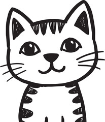 Cat Doodle Black and White Illustration Vector Image Cute Kitten Sketch Line Art Drawing Silhouette