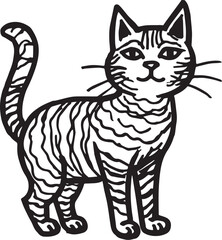 Cat Doodle Black and White Illustration Vector Image Cute Kitten Sketch Line Art Drawing Silhouette