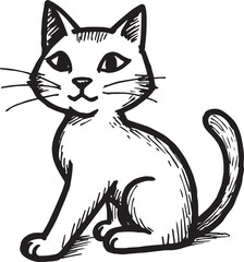 Cat Doodle Black and White Illustration Vector Image Cute Kitten Sketch Line Art Drawing Silhouette