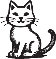 Cat Doodle Black and White Illustration Vector Image Cute Kitten Sketch Line Art Drawing Silhouette