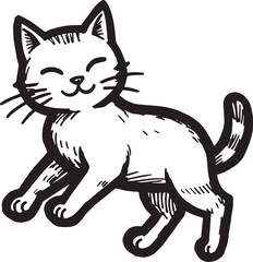 Cat Doodle Black and White Illustration Vector Image Cute Kitten Sketch Line Art Drawing Silhouette