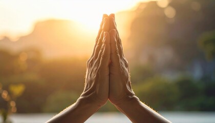 Golden Hour Serenity: Hands in Prayer