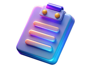 Glossy clipboard paperwork organizer with yellow buttons task management tool 3d illustration isolated on transparent background