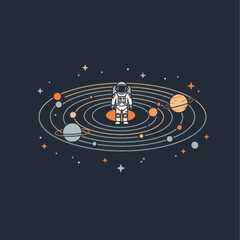 Obraz premium Astronaut in a Stylized Solar System Illustration