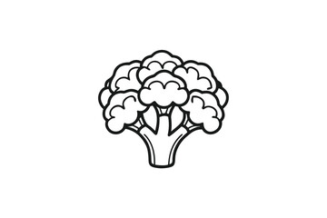 Simple Outline Broccoli Design, Black Lines On White Background Isolated