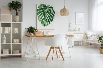 Fototapeta premium A bright, modern workspace with a touch of natural elegance.