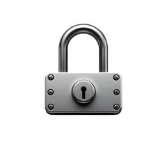 Shiny metal padlock, security and privacy concept, isolated on transparent background.