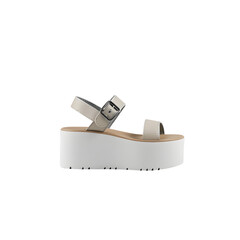 Platform Sandals with Buckle and Strap - White Sole and Beige Upper