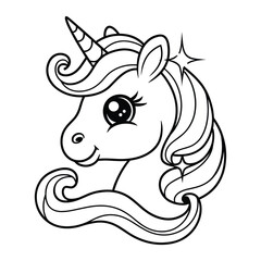 Charming black and white unicorn head with flowing mane and star accent