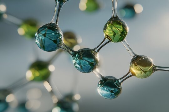 Abstract molecule structure, glowing spheres connected