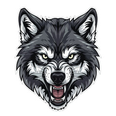 Naklejka premium Fierce Wolf Head Illustration with Intense Gaze and Bared Teeth