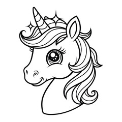 Charming unicorn head illustration with sparkling crown and flowing mane