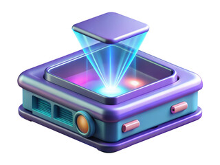 Hologram projector display futuristic technology device showing virtual image platform 3d illustration isolated on transparent background
