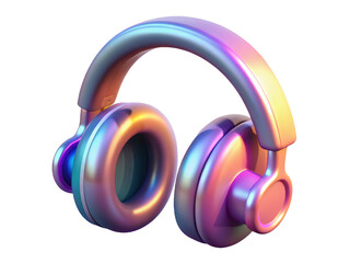 Holographic headphones with iridescent gradient design for music production and audio listening 3d illustration isolated on transparent background