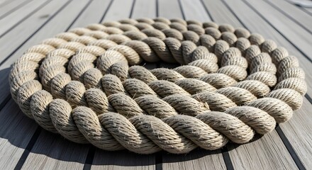 Coiled Rope on Wood Surface