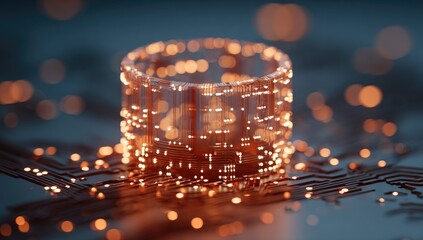 Abstract ring of glowing circuits