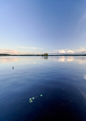 Sunset on the still lake