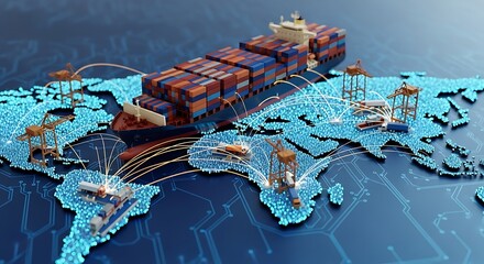 Global cargo ship delivery network connecting ports worldwide for efficient international trade solutions