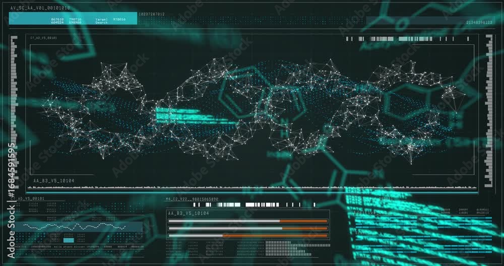 Wall mural digital interface with medical data processing against blue background