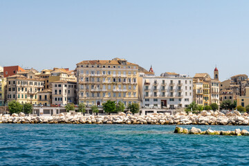 Colorful view of the traditional houses in Corfu island in Greece.
