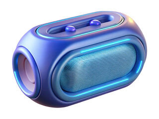 Modern blue wireless speaker with neon trim on background 3d illustration isolated on transparent background