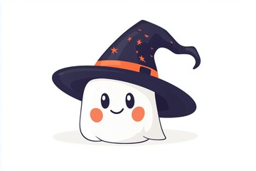 Baby ghost peeking from witch hat_