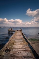 Fototapeta premium Seattle Pier. Small Pier with Beautiful Scenery on River Breakwater
