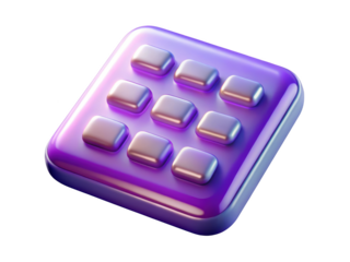 Purple app icon design ui element application grid interface symbol sign shiny 3d illustration isolated on transparent background