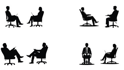 Fototapeta premium Silhouette business people sitting in chairs and working on laptops