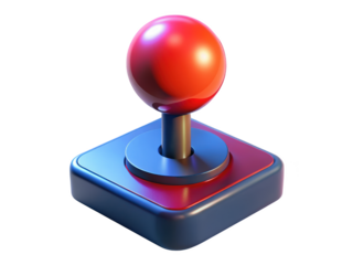 Retro arcade joystick controller gaming classic entertainment red blue detailed rendering 3d illustration isolated on transparent background