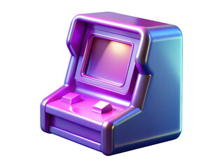 Retro arcade game machine shiny purple gradient nostalgic entertainment design 3d illustration isolated on transparent background