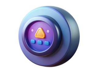 Round interface button with triangle and square design in blue and purple 3d illustration isolated on transparent background