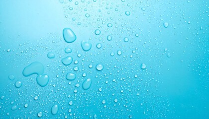 Water droplets on a light blue surface