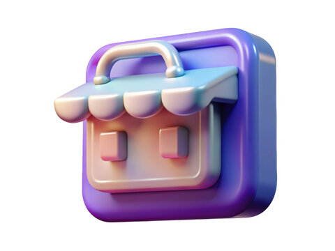 Shiny e commerce storefront online shopping cart 3d icon for business and retail 3d illustration isolated on transparent background