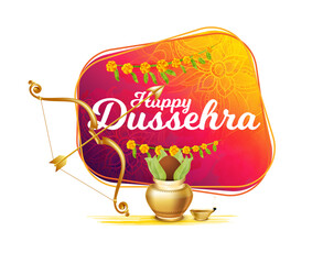 vector illustration. Indian holiday happy dussehra. translation from Marathi: Vijayadashami. design elements for decoration of posters, cards, flyers, covers and sales. Rama's victory over the demonic