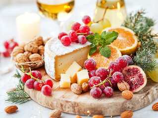 Festive Cheese and Fruit Platter with Warm Lighting