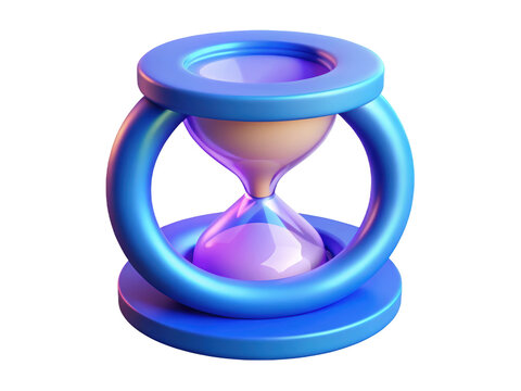 Stylish blue hourglass sand timer clock time management concept 3d illustration isolated on transparent background