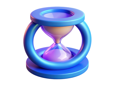 Stylish blue hourglass sand timer clock time management concept 3d illustration isolated on transparent background