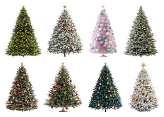 Obraz premium PNG Diverse festive Christmas trees display, element set on transparent background