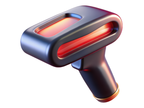 Stylized barcode scanner for retail and inventory management 3d illustration isolated on transparent background